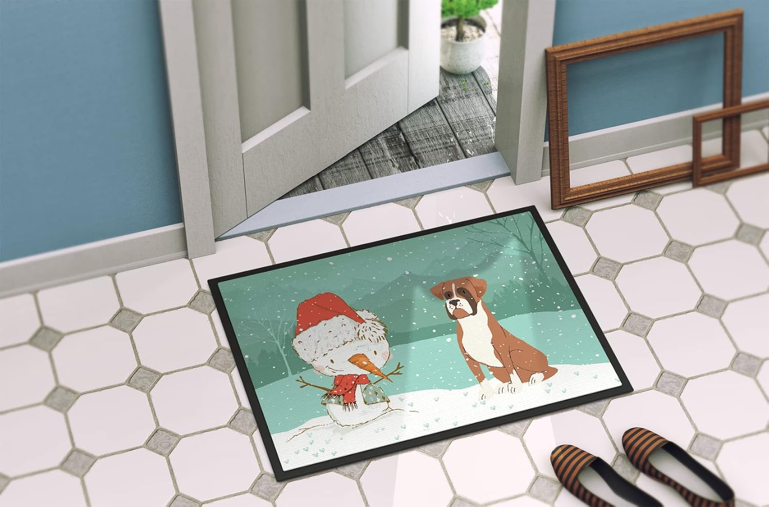 Caroline's Treasures CK2036MAT Fawn Boxer and Snowman Christmas Doormat 18x27 Front Door Mat Indoor Outdoor Rugs for Entryway Non Slip Washable Low Pile - Image 5
