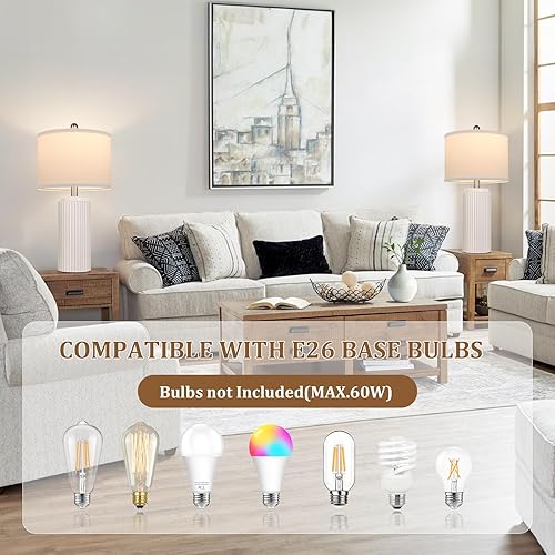 Miniatura 7 de TOBUSA Juego de 2 lámparas de mesa modernas de cerámica de 23.5 pulgadas para sala de estar, lámparas de mesita de noche vintage de granja con