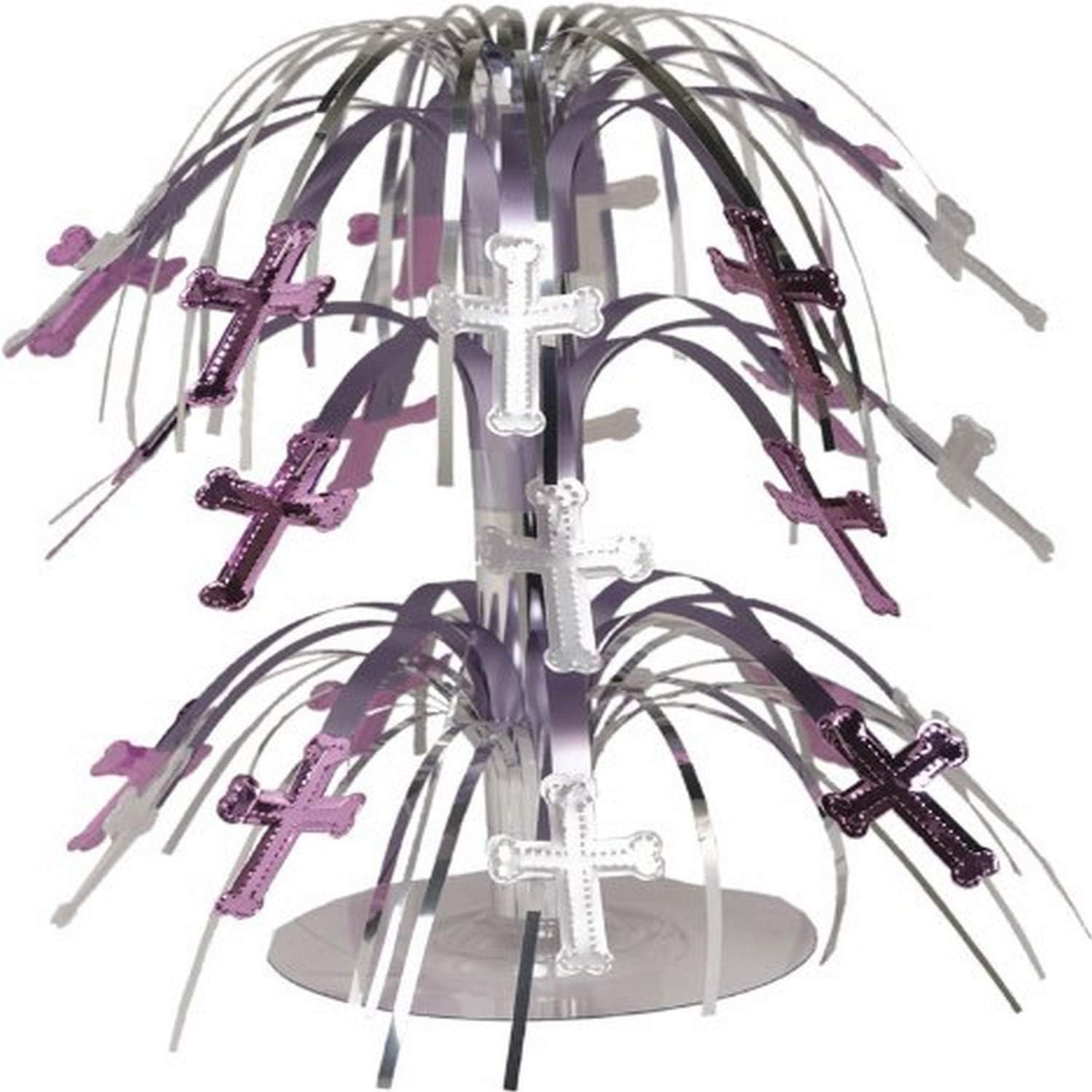 Creative Converting Cross Cascade Centerpiece, 9", Pink And Silver