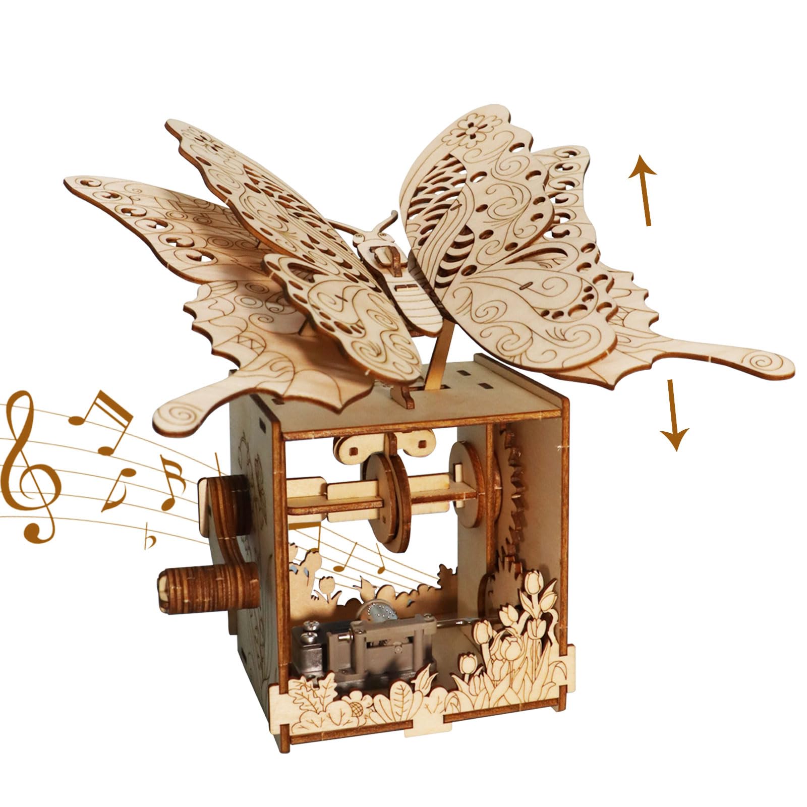 Carillon Musicale A Forma Di Farfalla Blu In Legno Di Olmo – Fatto A Mano In Italia, Valzer Danubio Blu - 2