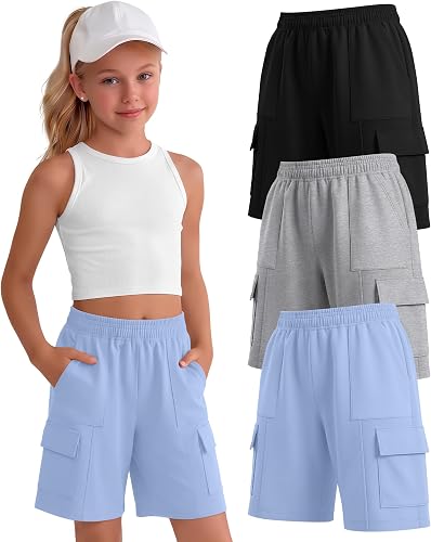Yooo's Vivi 3 Pack Girls Bermuda Shorts, 3-Color, 7-8 Years