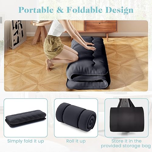 Miniatura 8 de Byroce - Colchón de futón, catre de dormir enrollable con funda lavable, almohadilla de algodón portátil con bolsa para campamento, tapete de tatami