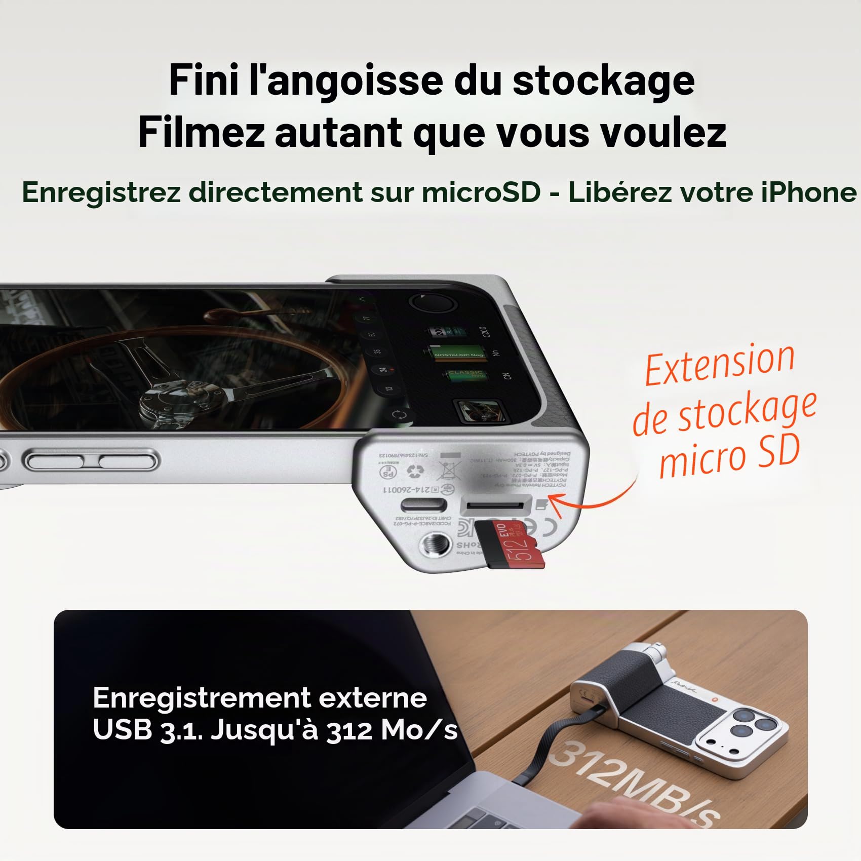 PGYTECH RetroVa Coffret Tout-en-Un iPhone 17 Pro Max, avec Téléobjectif 2.35x, Coque Vintage, Poignée Bluetooth pour Smartphone,Slot MicroSD, Filetage 1/4"-20, Support de Trépied & Dragonne