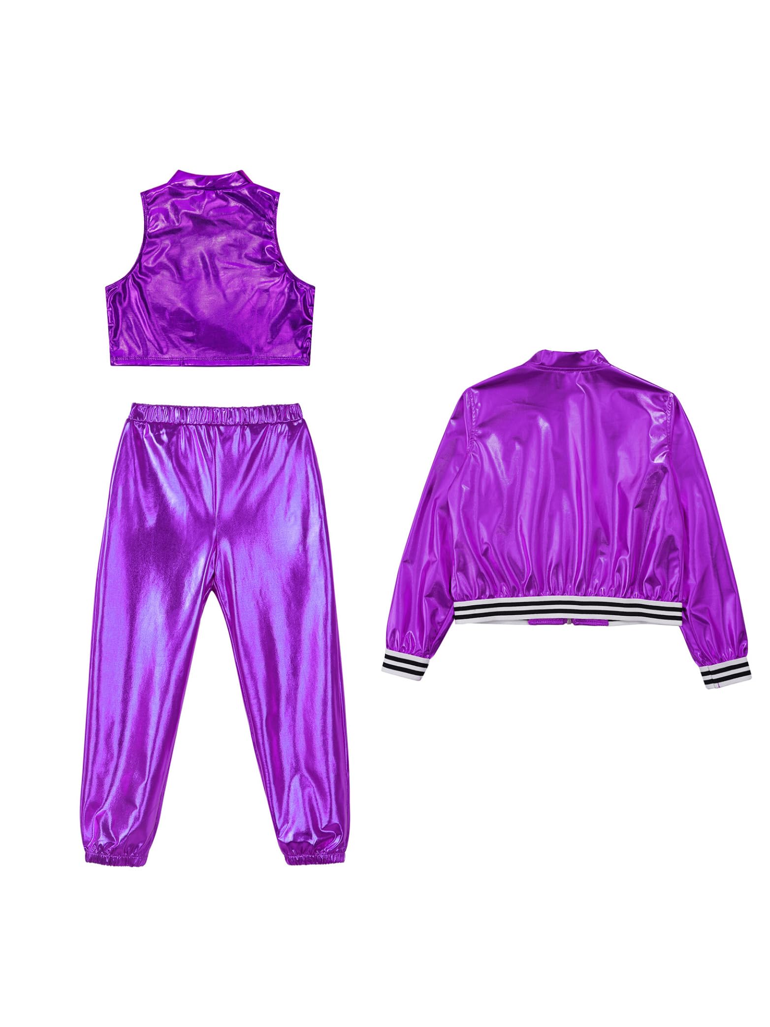 Jhaoyu Dziecięce spodnie metaliczne zestaw brokatowych spodni hip hop, jazz, dres treningowy, sport, fitness, karnawał, impreza, show, taniec, strój