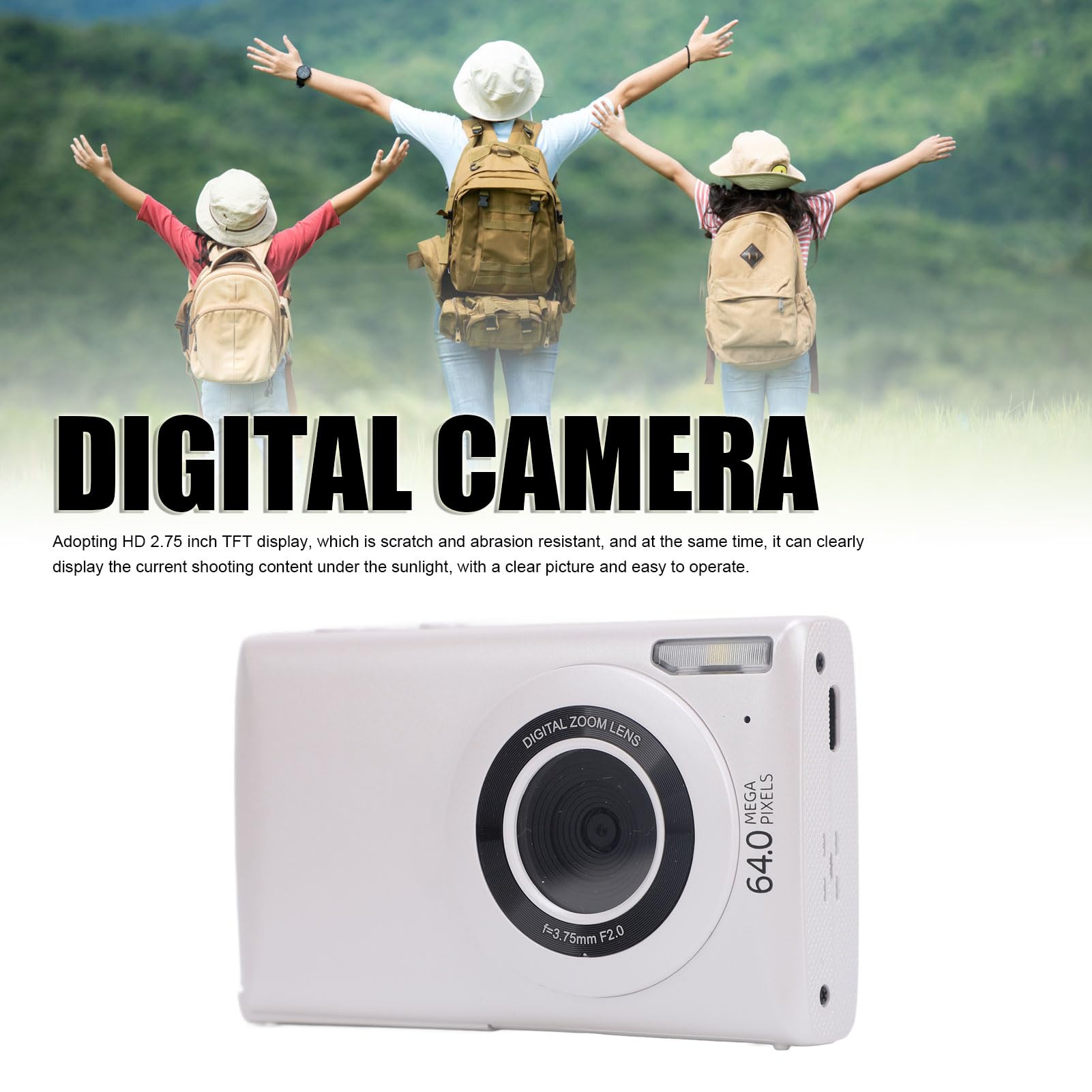 Fotocamera digitale 64MP 4K Auto Focus Point and Shoot Videocamera Videocamera Compatta Piccola Fotocamera per Fotografia Vlogging Camera, Zoom 18x, Display TFT da 2,75 pollici