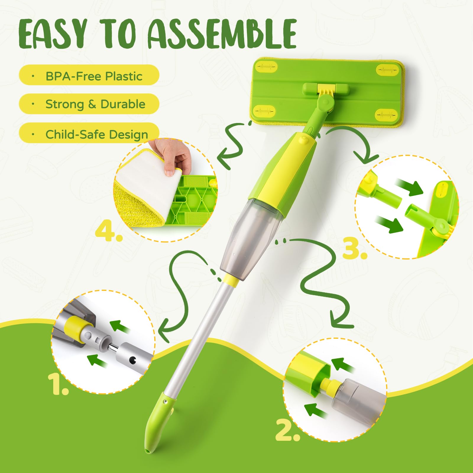 Kit Ménage Enfant Montessori - Balai et Serpillière avec Vaporisateur, Matériaux Adaptés aux Enfants I Jouet d’Imitation de Nettoyage, Set de Nettoyage Réel Adapté aux Enfants dès 3 Ans
