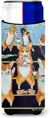 Caroline's Treasures 7286MUK Go Team Corgi Pembroke Ultra Hugger para latas delgadas, funda enfriadora lavable a máquina, funda aislante plegable