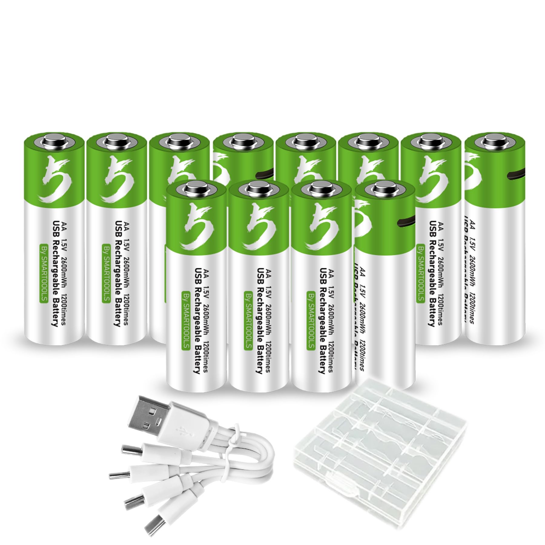 12 batterie AA agli ioni di litio ricaricabili USB/Type-C AA, ad alta capacità, 1,5 V, 1733 mAh, 2600 mWh, batteria al litio ricaricabile, 1200 cicli, batteria a lunga durata, con cavo di ricarica