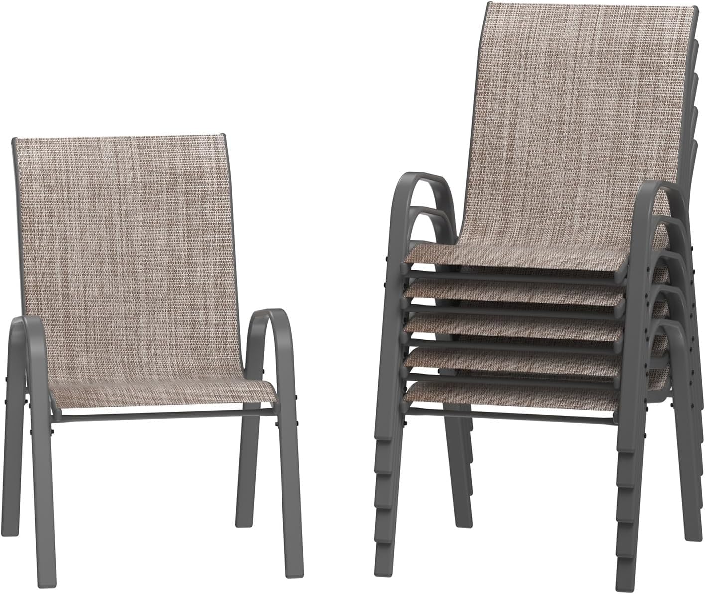 Amopatio Patio Chairs Set of 6, Outdoor Stackable Dining Chairs for All Weather, Comfortable Breathable Garden Outdoor Furniture for Backyard Deck, Light Brown