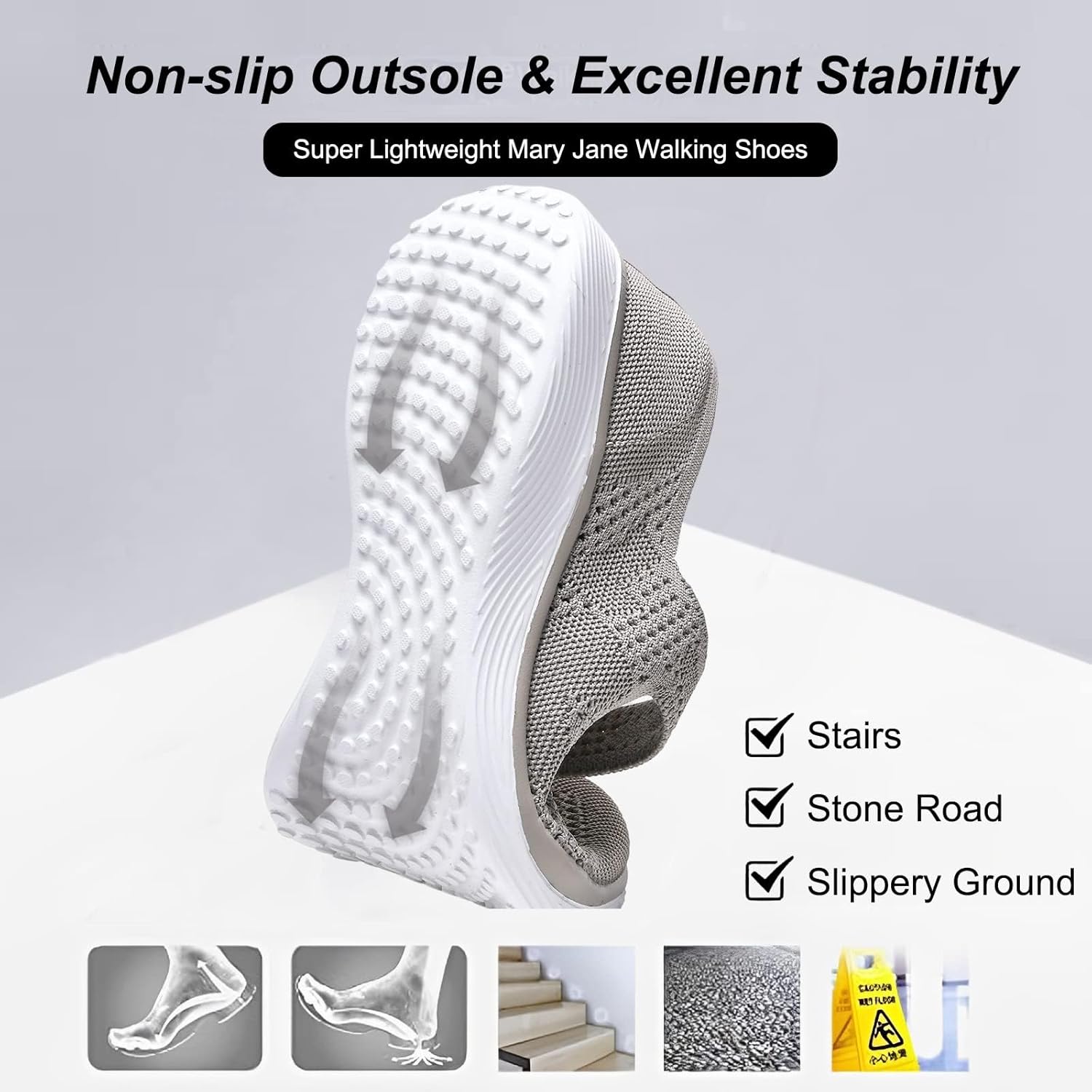 Women Mary Jane Shoes Slip On Walking Flats Comfortable Dressy Knit Washable Casual Nurse Shoe with Arch Support - Image 6