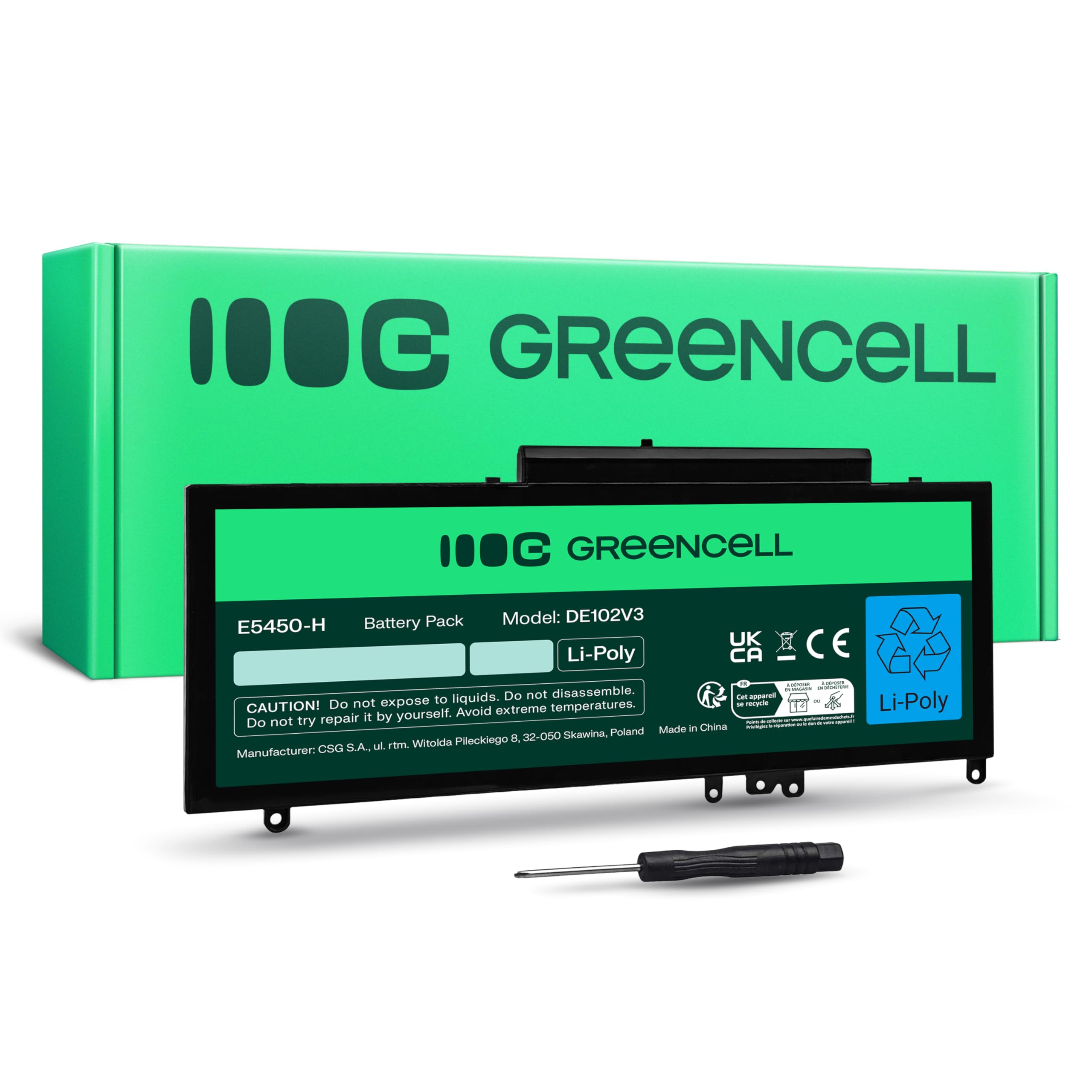 Green Cell G5M10 0WYJC2 - Batteria per PC portatile Dell Latitude E5250 E5450 E5550, 6200 mAh, 7,6 V, colore: Nero