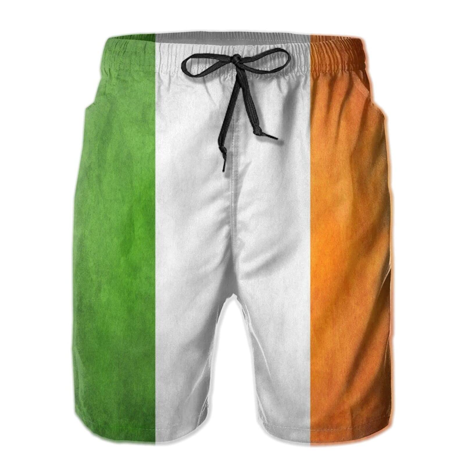 JUZGTSIT Swim Shorts Mens Irish Flag Swim Trunks Beach Board Shorts Quick Dry Beachwear Sports Running Black