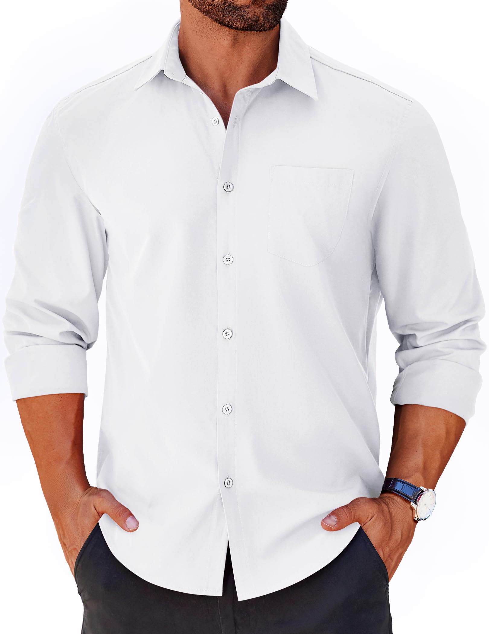 COOFANDY Mens Long Sleeve Button Down Shirts Casual Untucked Shirts for Men Dress Shirts Beach Wedding Shirts