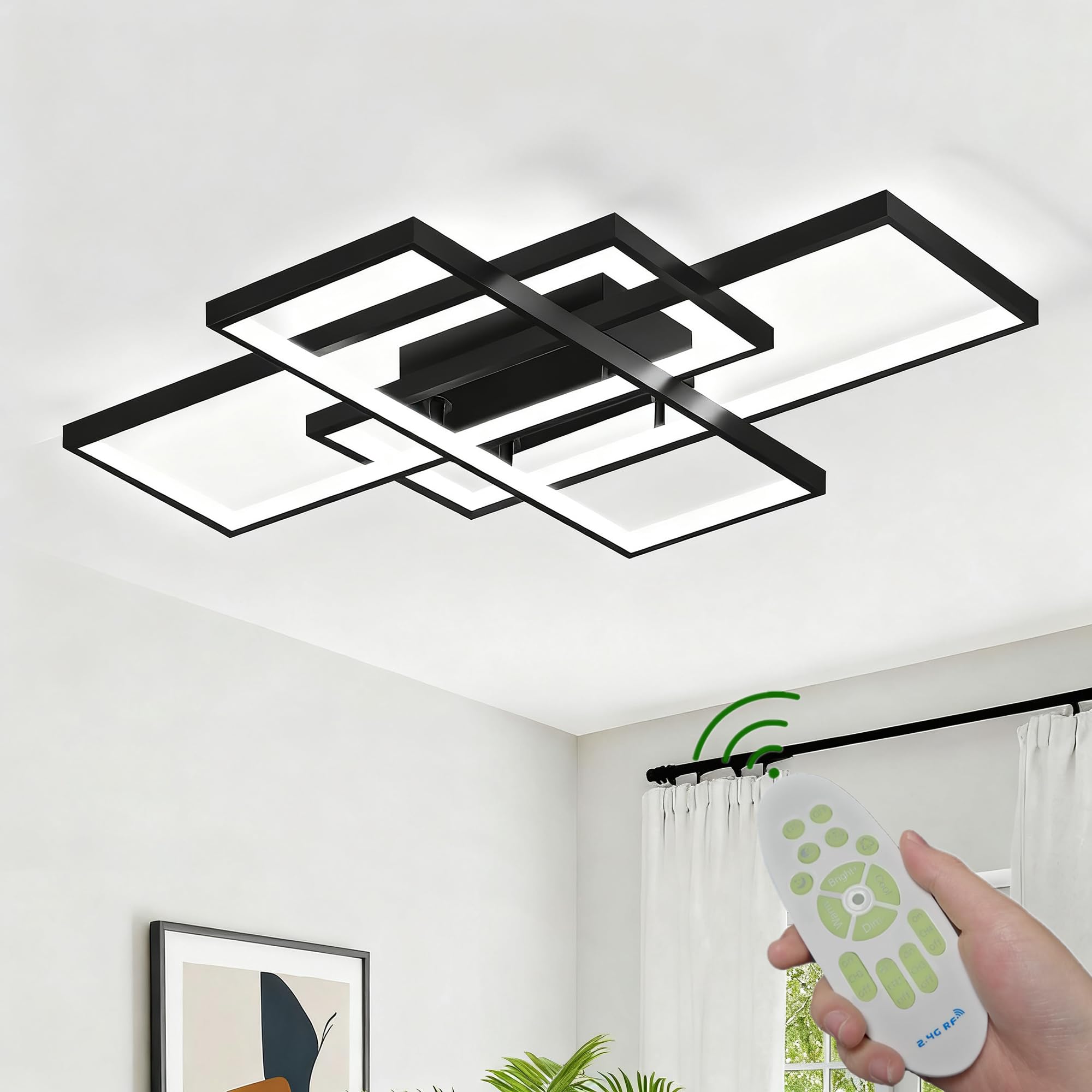 Nowoczesna lampa sufitowa LED, 3000k-6500k LED, lampa sufitowa Led do salonu z pilotem do łazienki, sypialni, kuchni, balkonu, przedpokoju, garażu, oświetlenia sufitowego na schody (czarny, 140 cm)