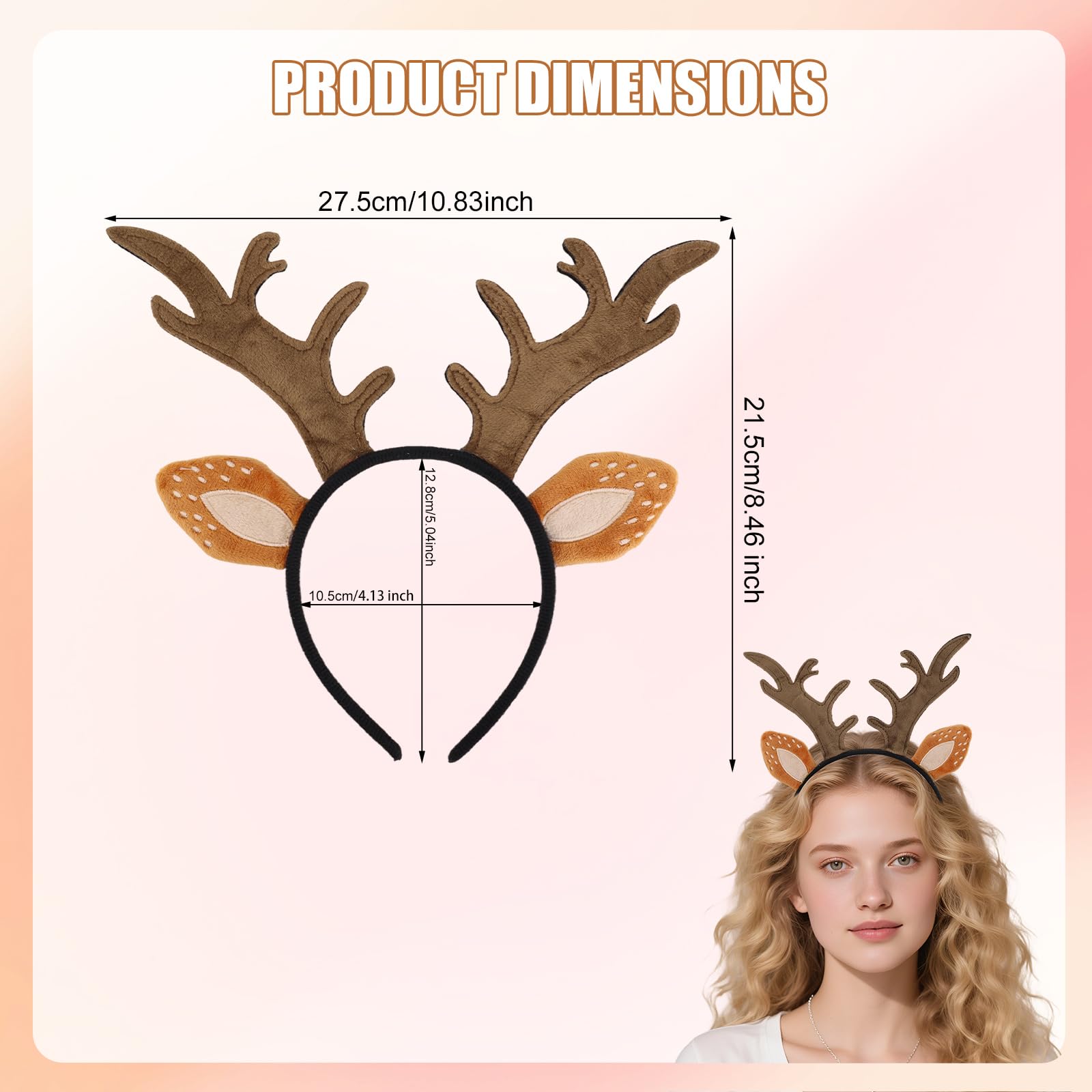 Goktvai Deer Antler Headband for Adults Women Cute Deer Headband with Realistic Horns & Ears Funny Reindeer Costume Accessories for Halloween Christmas Cosplay Party Supplies - Image 2
