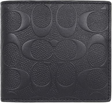 Coach F75363 BLK Signature Cross-grain Leather Mens Bifold Wallet