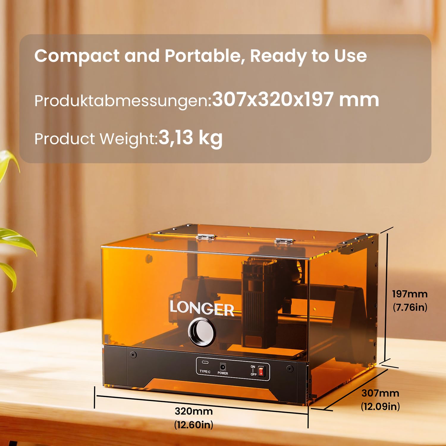 LONGER Ray5 miniS Incisore Laser, Incisore e Taglierina Laser 5,5W Classe 1 con Carcassa Protettiva, WiFi, Arresto Emergenza, per Legno, Metallo, Acrilico e Pelle, 130 x 120 mm