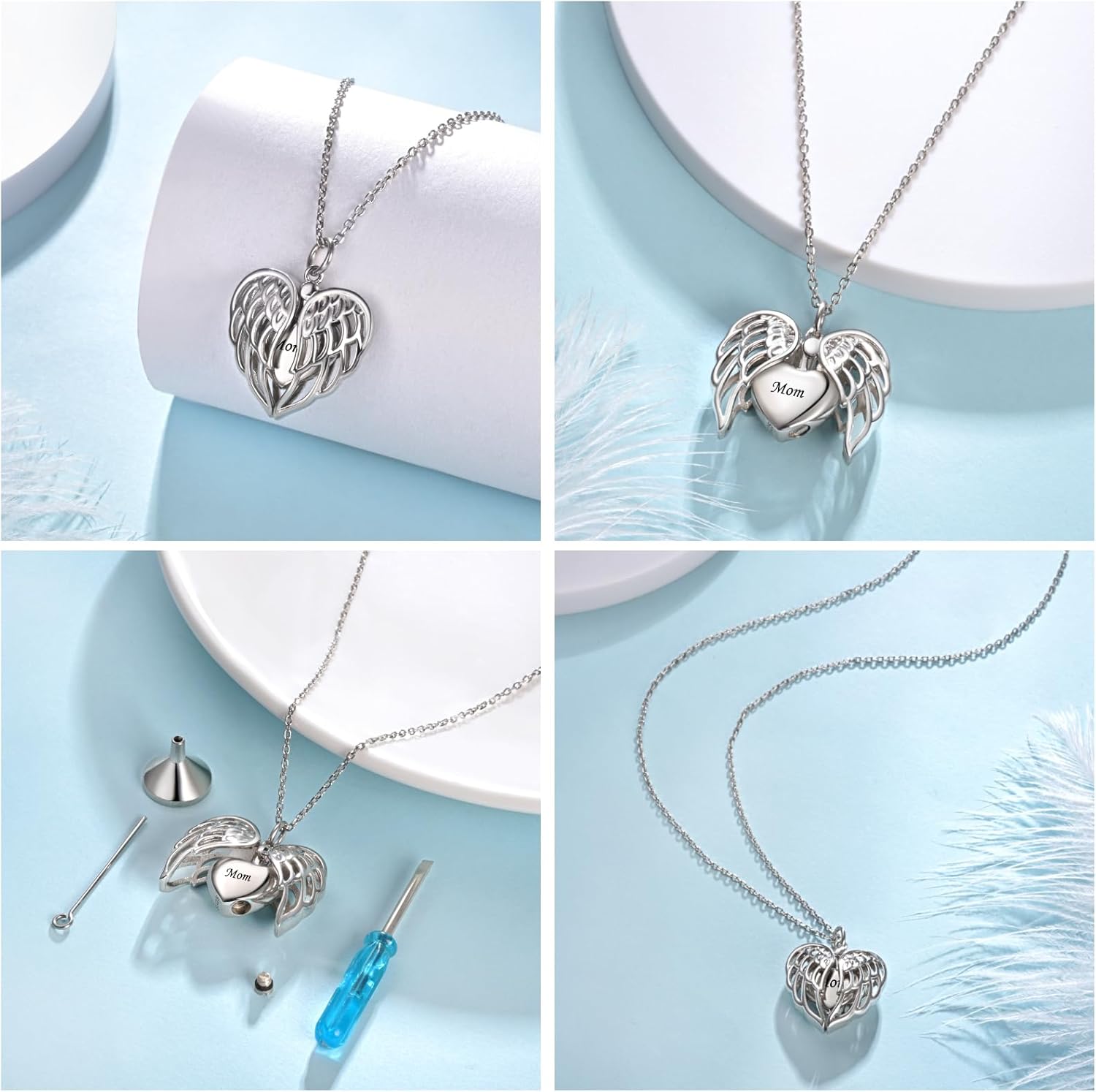 925 Sterling Silver Angel Wings Memorial Urn Locket Necklace for Ashes Jewelry Cremation Necklaces