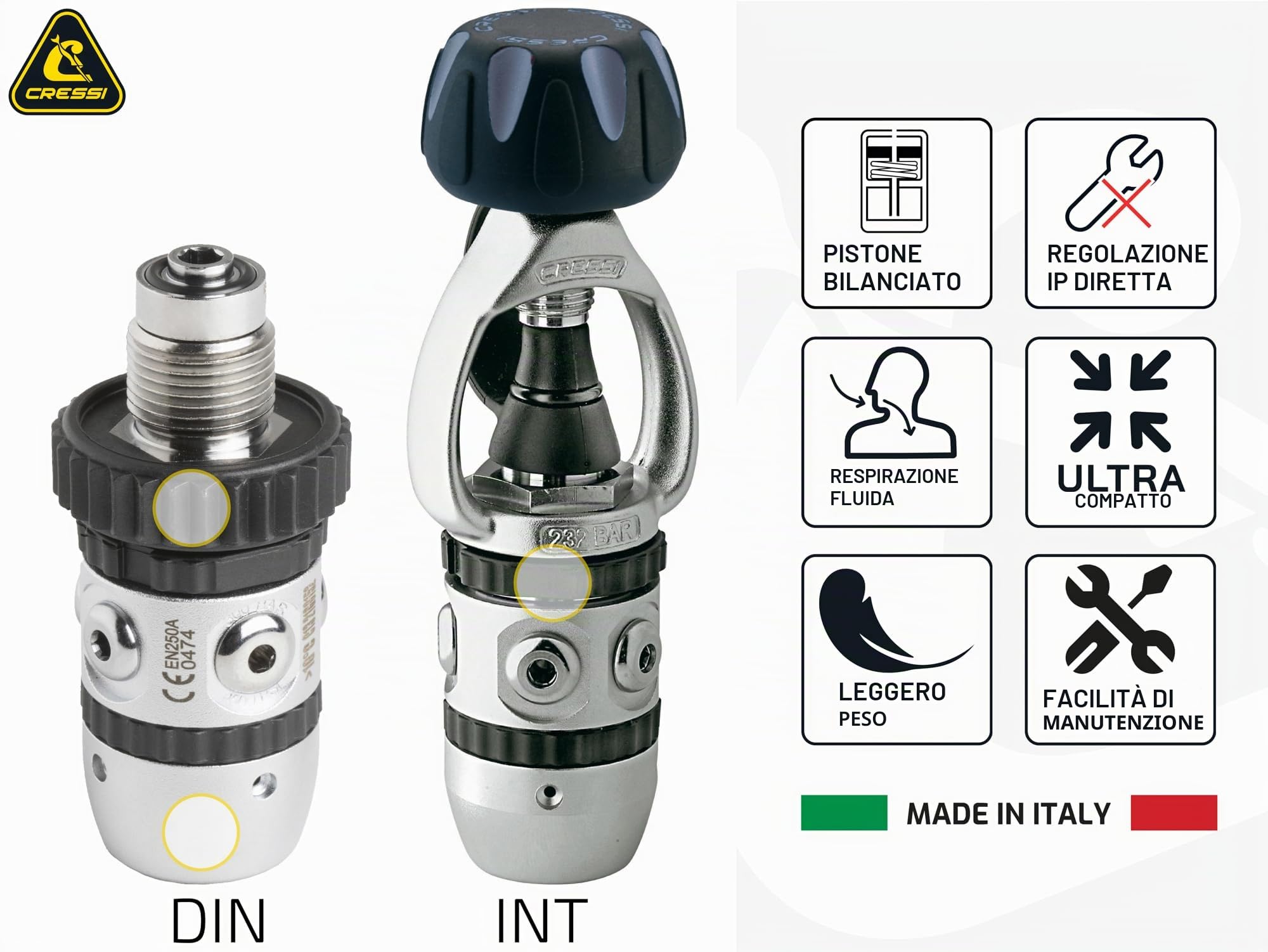 Cressi AC2 / Compact & Octopus XS – Kit regolatore per Immersioni subacquee di Alta qualità