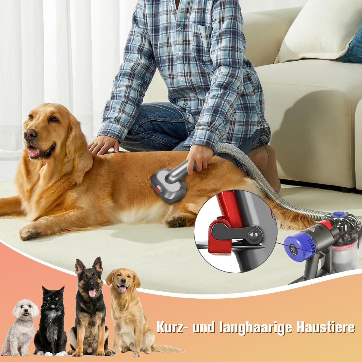2 in 1 Hundehaar Staubsaugerbürste Kompatibel mit Dyson Gen5 V15 V12 V11 V8 V7, ideal zum Entfernen von losen Haaren, Hautschuppen, Unterwolle und Verfilzungen