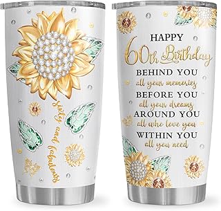 60th Birthday Gifts for Women Tumbler 20oz, Happy 60th Birthday Decorations, 60 Year Old Gifts for Women/Her/Mom/Grandma
