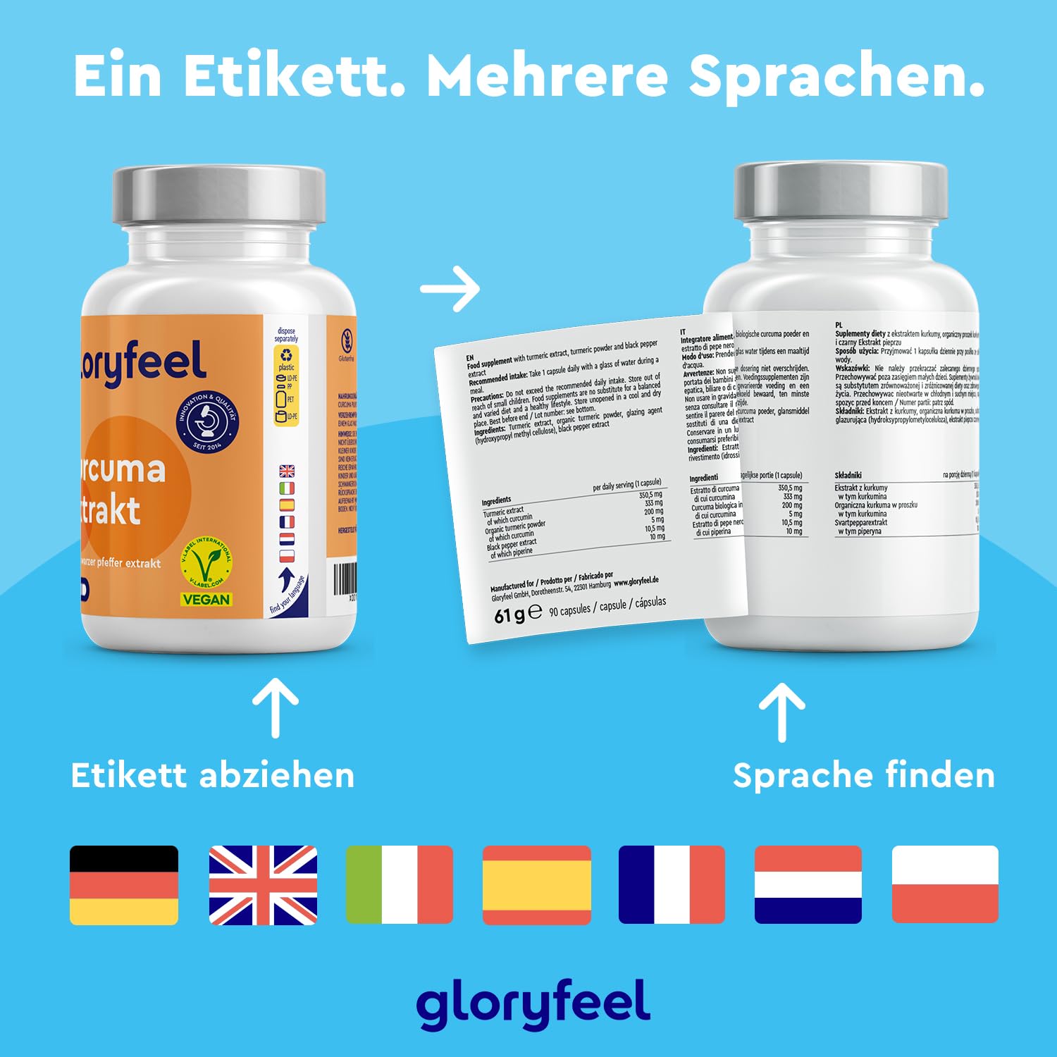 Curcuma Extrakt 17000mg*- 95% Extrakt, Höchster Curcumin Gehalt - Mit Bio Kurkuma Pulver + Schwarzer Pfeffer + Piperin - Vegan, laborgeprüft, ohne Zusätze in Deutschland hergestellt