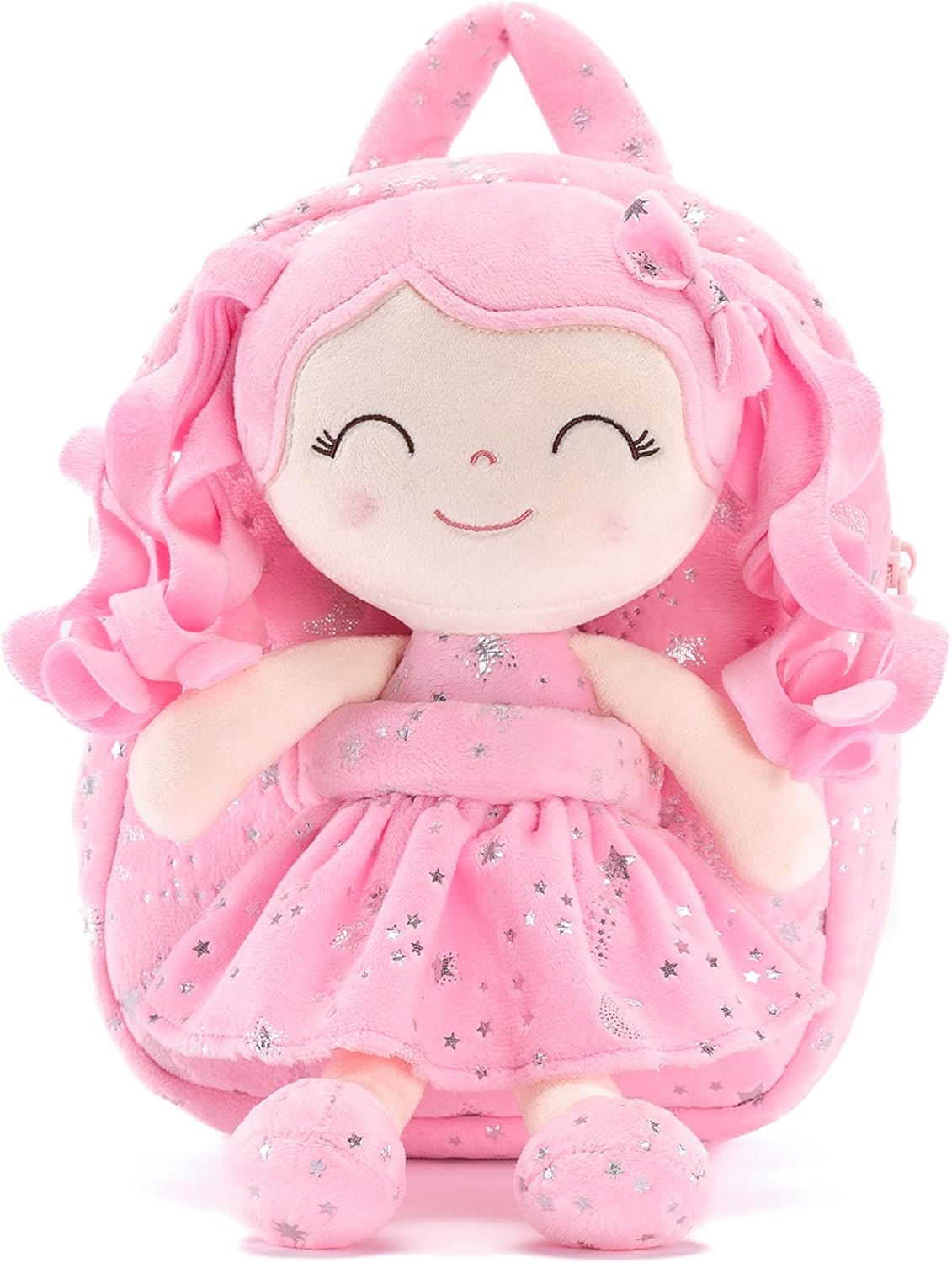 Gloveleya Toddler Backpacks Baby Girl Gifts Curly Hair Plush Figures Dress Backpack Kids Backpack Curly Hair Loving Heart Backpack - Redhead Loving Heart 11inches