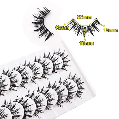 Miniatura 4 de Losha Pestañas postizas Wispy Wet Look Manga, aspecto natural, 0.709 in, pestañas postizas de anime, 10 pares de pestañas postizas hechas a mano (02)