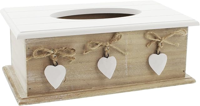Tissue Box with White Hearts in Country House Style