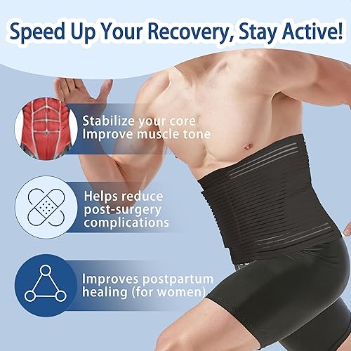Miniatura 4 de Reian Carpeta abdominal para poscirugía y recuperación posparto, cinturón de soporte de hernia abdominal para mujeres y hombres (negro, XL)