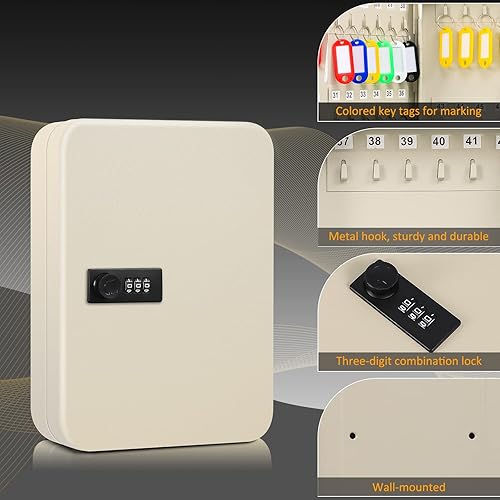 Miniatura 7 de Dalmbox Armario para llaves con cerradura de llave, caja de almacenamiento de llaves para montaje en pared, caja de seguridad de acero con estantes