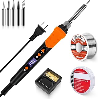 Soldering iron, 120W Soldering Gun, 9-in-1 Soldering Kit LCD Adjustable Temperature 392-932℉ & Thermostatic Design, Soldering Iron Kit with 5PCS Soldering Tips, Wire,Sponge,Flux