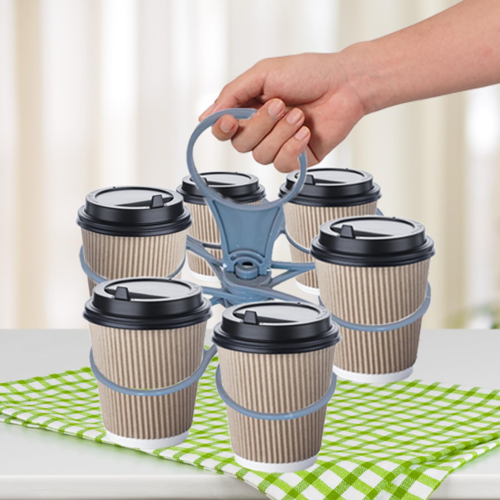 Portavasos Plegable para Café,2 PCS Reutilizable Soportes para Bebidas para 6 Vasos Portavasos con Asa, Soporte Plegable para Bebidas para Barras Fiestas y Reuniones