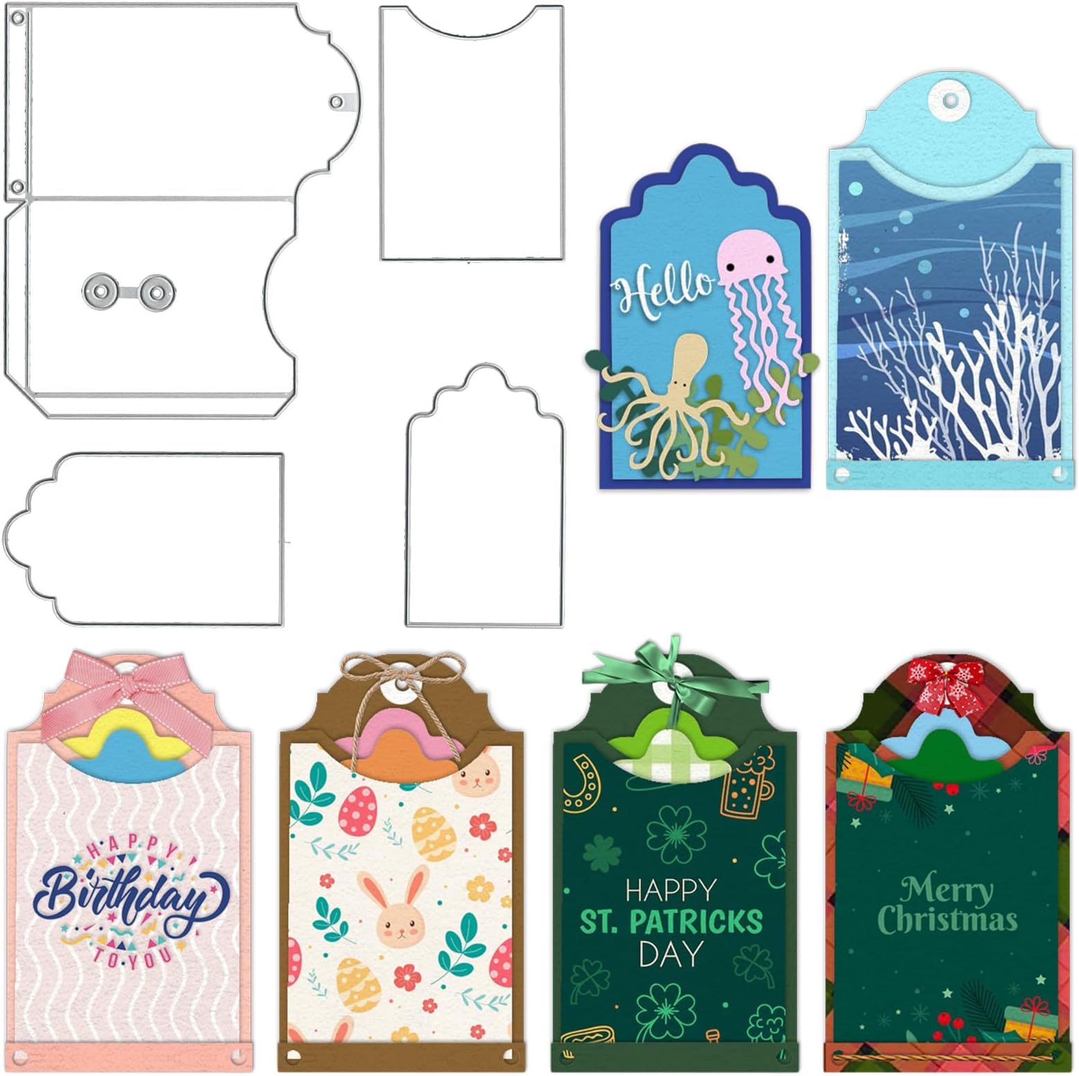 Estivaux 3D Card Shape Die Cuts for Card Making, Rectangular Gift Card Envelope Cutting Dies Sets Label Tag Dies Stencils Embossing Template for Scrapbooking DIY Cards Album Crafts Supplies