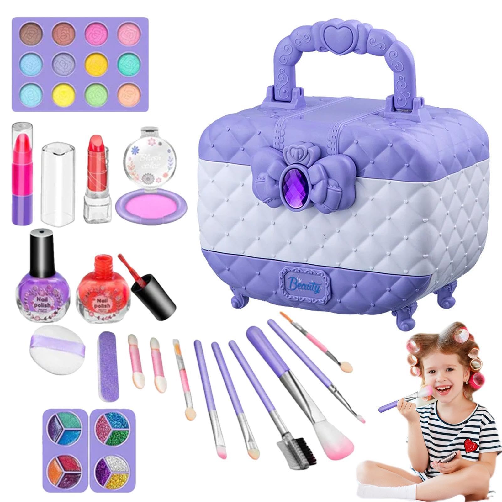 Maquillaje para niños – Princess Cosmetic Case – Juego de Maquillaje | infantil no tóxico, bolsa de maquillaje portátil, juego de rol , juego de maquillaje lavable, regalo para