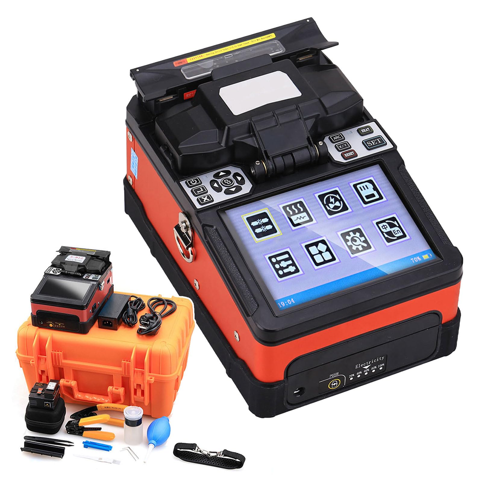 agreilduite Optical Fiber Fusion Splicer,Automatic Focus/SM-MM-DS-NZDS,With 4PCS Electrodes &Fiber Cleaver & Splice Fiber Optic Stripping Tool Kit,Fusion Splicer for FTTH and Cable Splicing Projects
