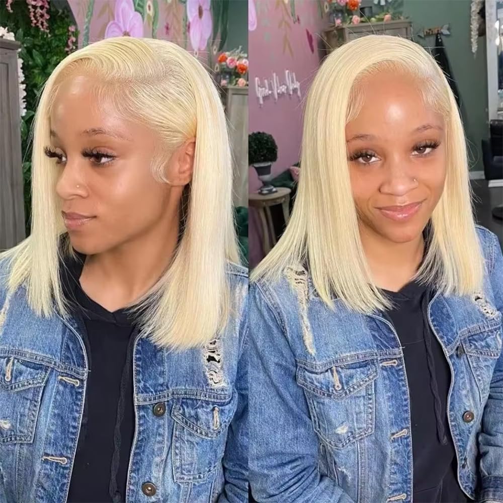 13X4 HD Transparent Pre Plucked 613 Blonde Blunt Bob Wig Human Hair Lace Front Wigs With Baby Hair Natural Hairline Glueless Wigs Human Hair Pre Cut
