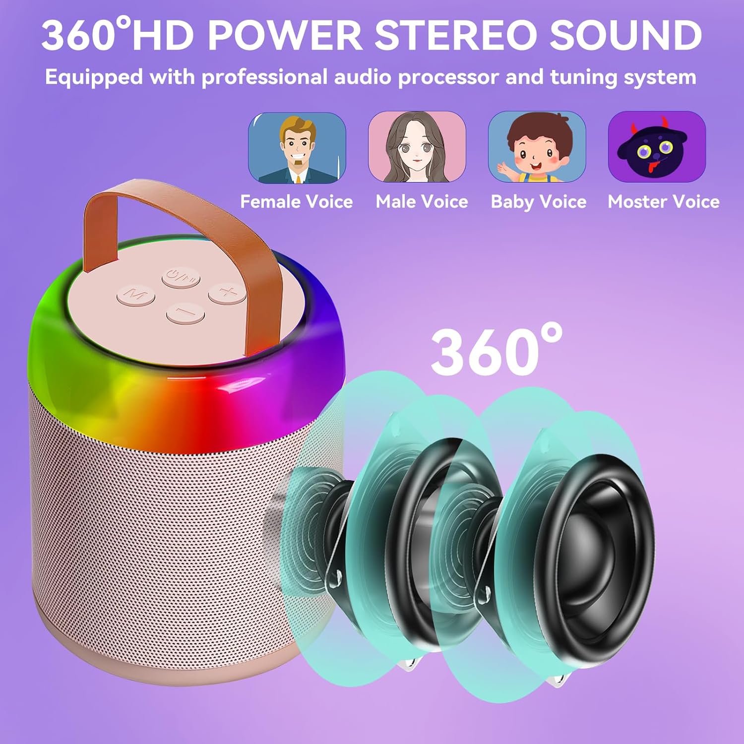 Newest Mini Karaoke Machine,Portable Bluetooth Speaker with 2 Wireless Microphones for Kids Adults, Songs Toys for Boys and Girls Birthday Gifts Home Party Indoor Outdoor Activities (Pink)