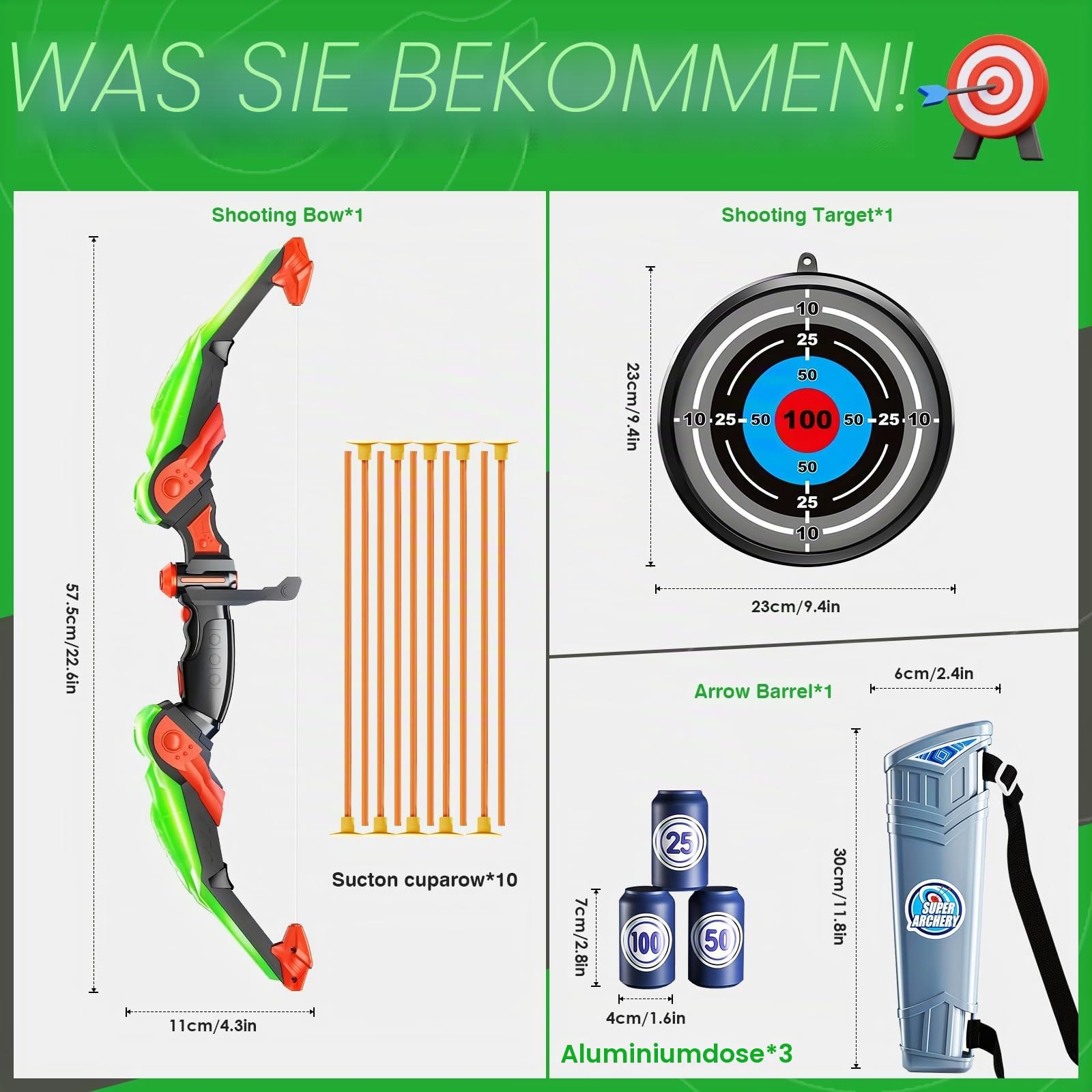 Pfeil und Bogen Kinder Set, Beleuchtetes Bogenschießen Spielset mit Bogen, Köcher, 10 Saugnapfpfeilen und Zielen, Outdoor Spiele für Kinder, Geschenk für Jungen und Mädchen ab 6 7 8 9 10 11 Jahren