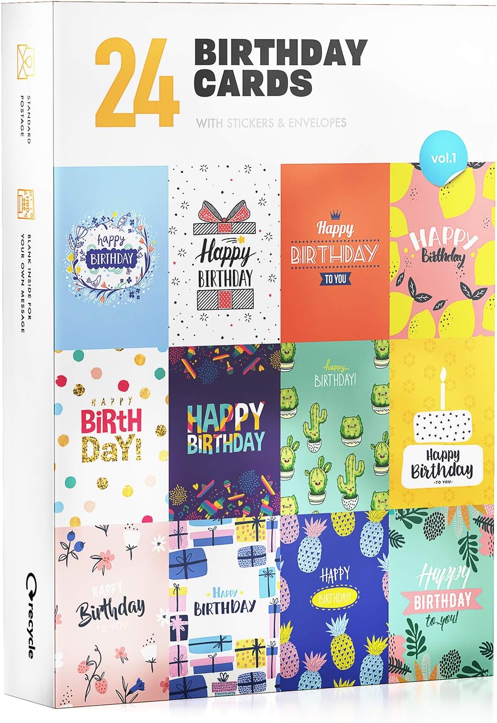 24 Birthday cards multipack - by Ximmi Creations | Blank cards and Envelopes comes with Birthday Stickers
