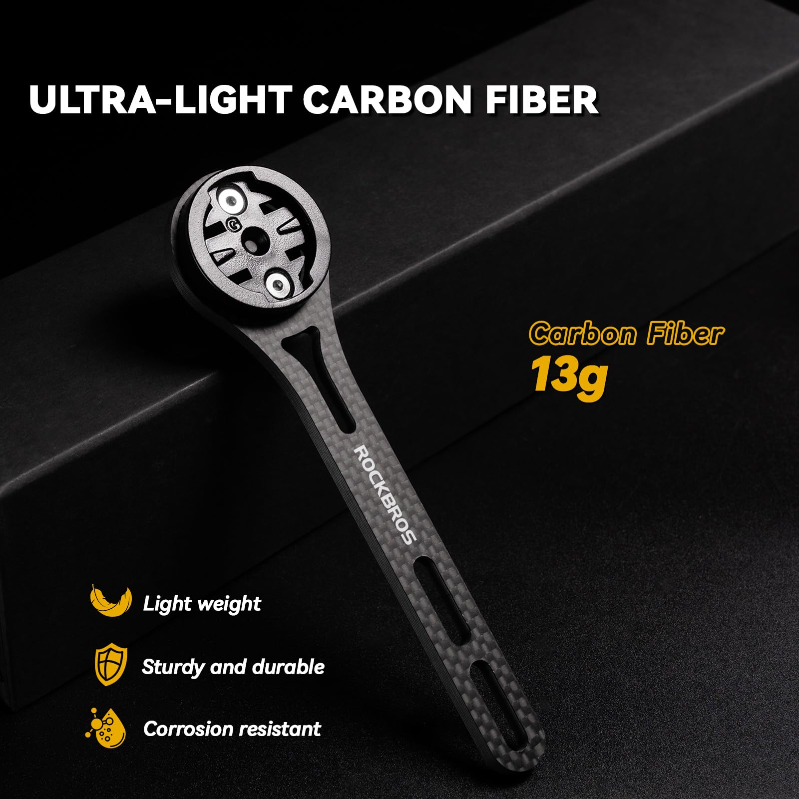 ROCKBROS Soporte para Ciclocomputador de Fibra de Carbono, Montura Delantera Alargada Ultraligera 13g, Compatible con Garmin Edge 540/1050, Wahoo, Bryton, Cámaras de Acción y Luces