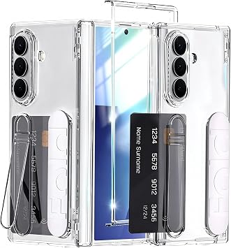 Wrist Strap for Samsung Galaxy Z Fold 7 Case with Card Slot, [Finger Strap] [Kickstand] [Front Screen Protector] Full Coverage Hinge Protection Slim Protective Phone Case for Z Fold 7 Clear