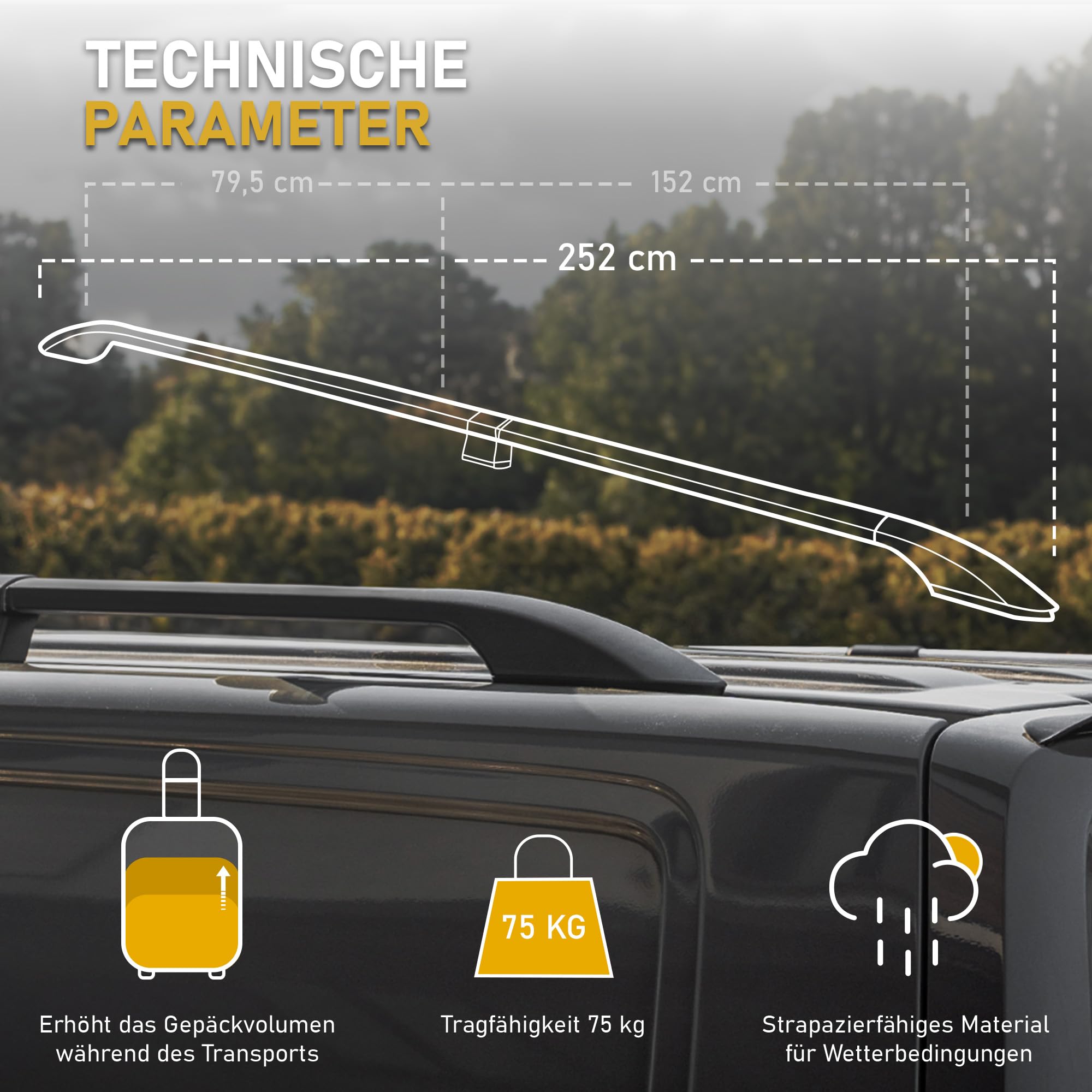 CHROMEMASTER Dachreling Dachträger Kompatibel mit Opel Vivaro 3 Short L1 2014-2019 | Zur Befestigung der Dachgepäckträger, Dachboxen oder Dachfahrradträger | Robuste Konstruktion aus Alu
