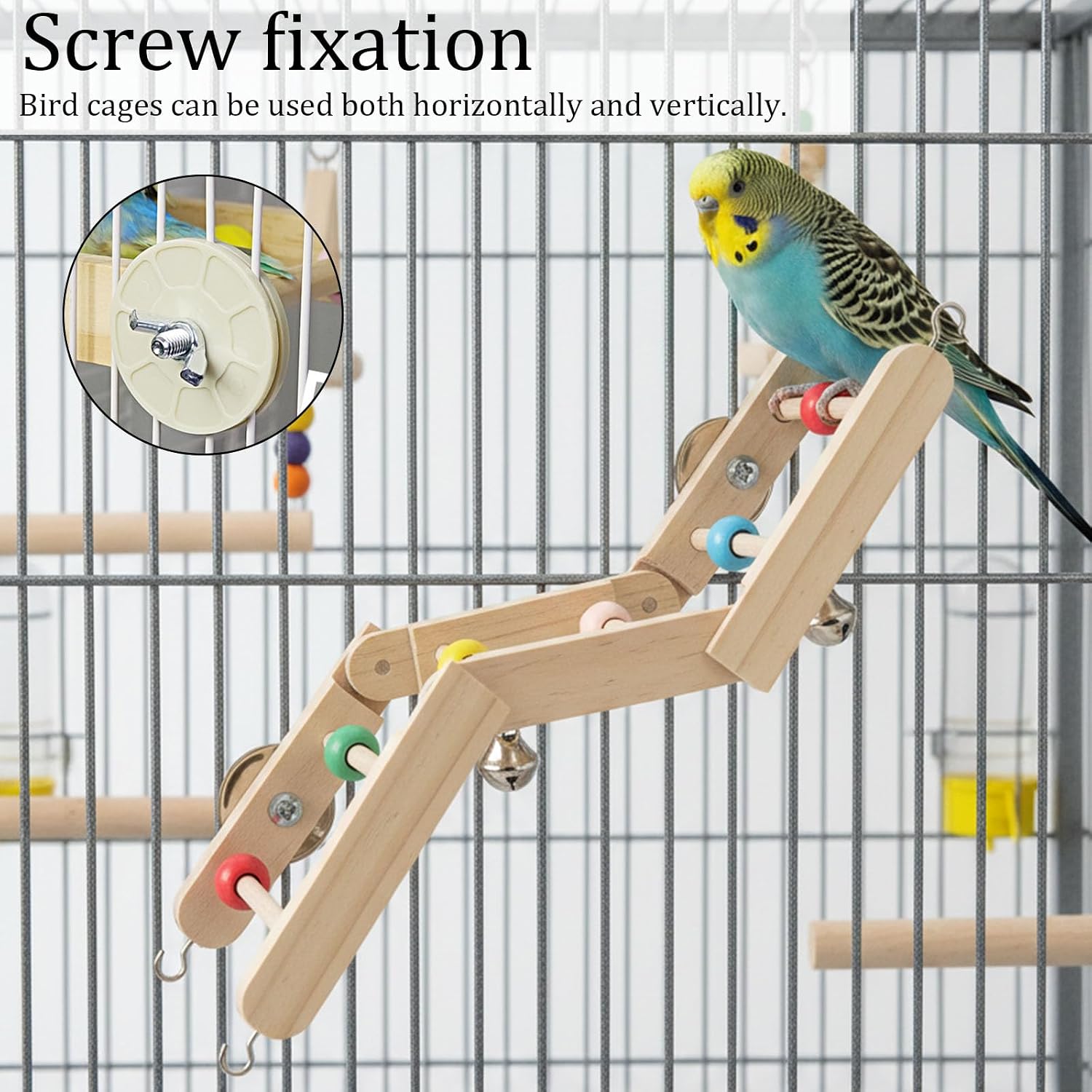 2 Pack Bird Ladder Toy, Natural Wood Parrot Climbing Bridge with Colorful Beads and Hanging Hooks, Bird Cage Accessories for Parakeets Budgies Cockatiels Lovebirds Small Parrots