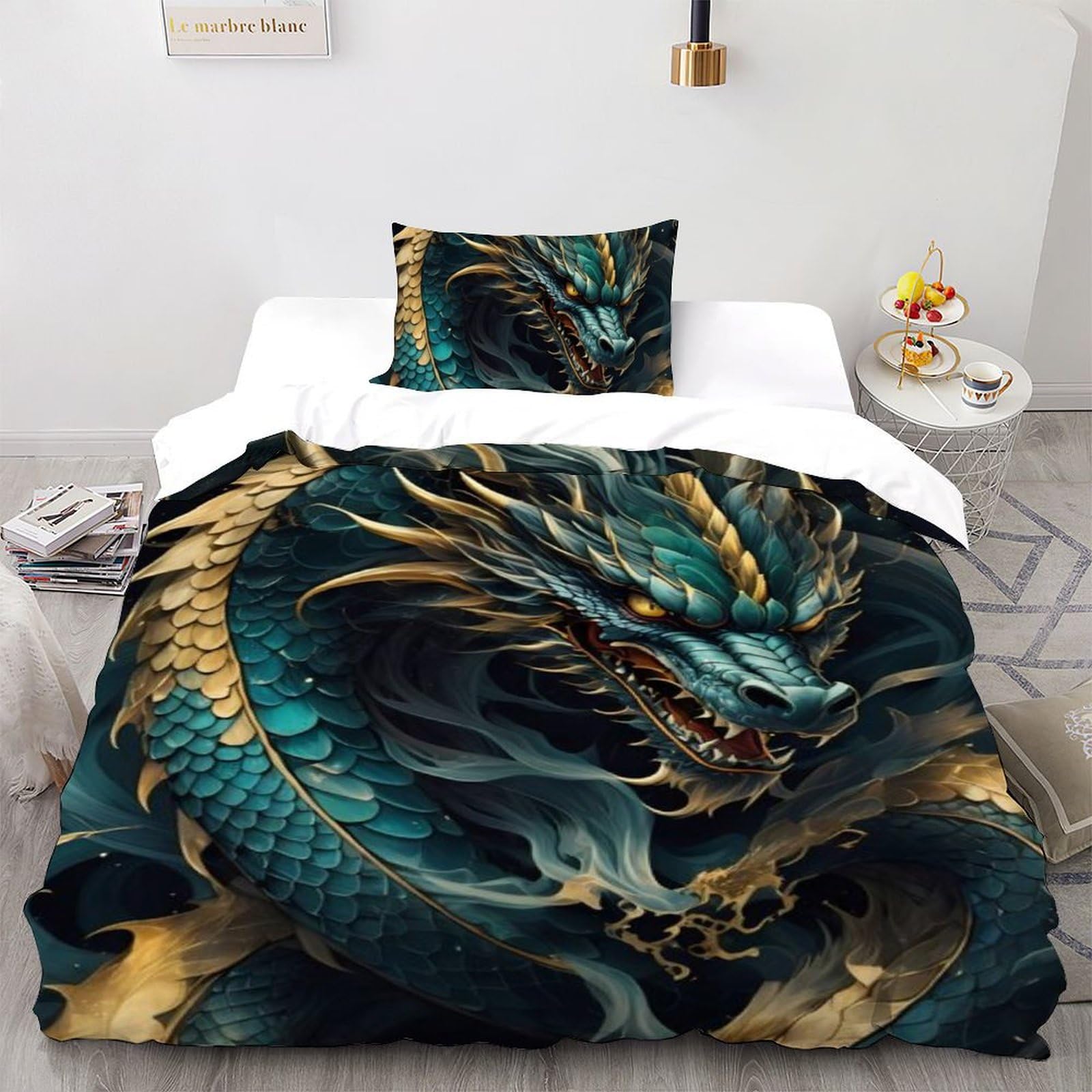 Housse de couette dragon Qing 135x200 avec animaux imprimé 3D zippée