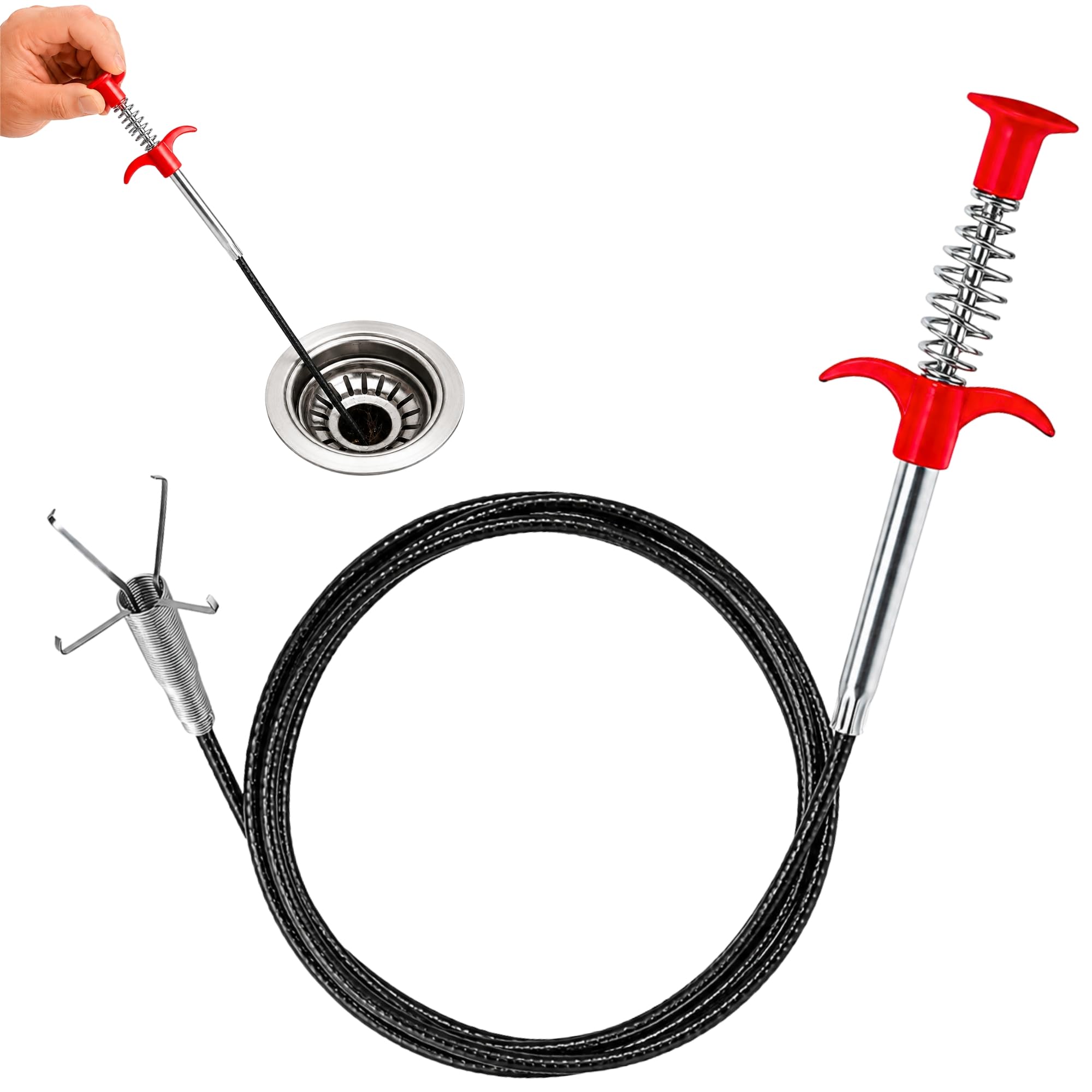 Drain Cleaner Wire Stainless Steel Flexible Hair Catching Claw Tool/Rod, 160cm Sink Pipe Clog Remover for Kitchen, Bathroom, Basin, Floor Drain & Sewer Cleaning-picture-20