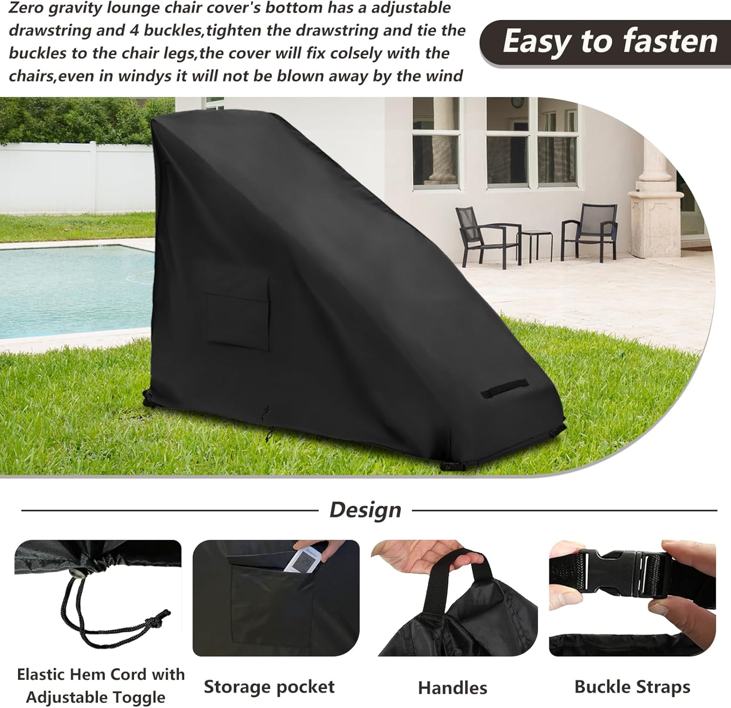 Zero Gravity Chair Cover,Outdoor Heavy Duty 600D Waterproof Zero Gravity Lounge Chair Cover,Patio Folding Zero Gravity Recliner Cover.black,39" L x 26" W x 45" H.