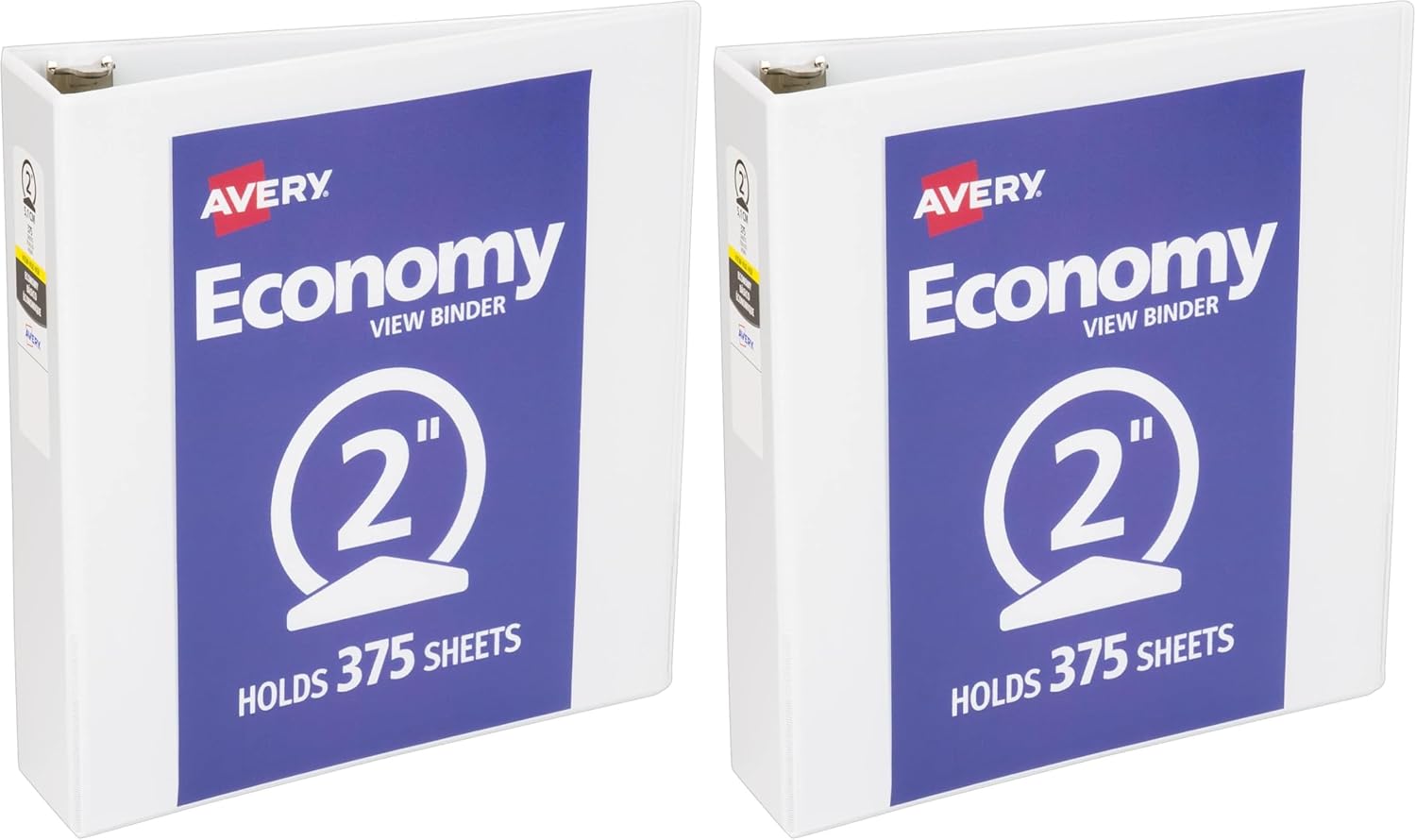 Avery Economy View 3 Ring Binder, 2" Round Rings, 1 White Binder (05780) (Pack of 2)
