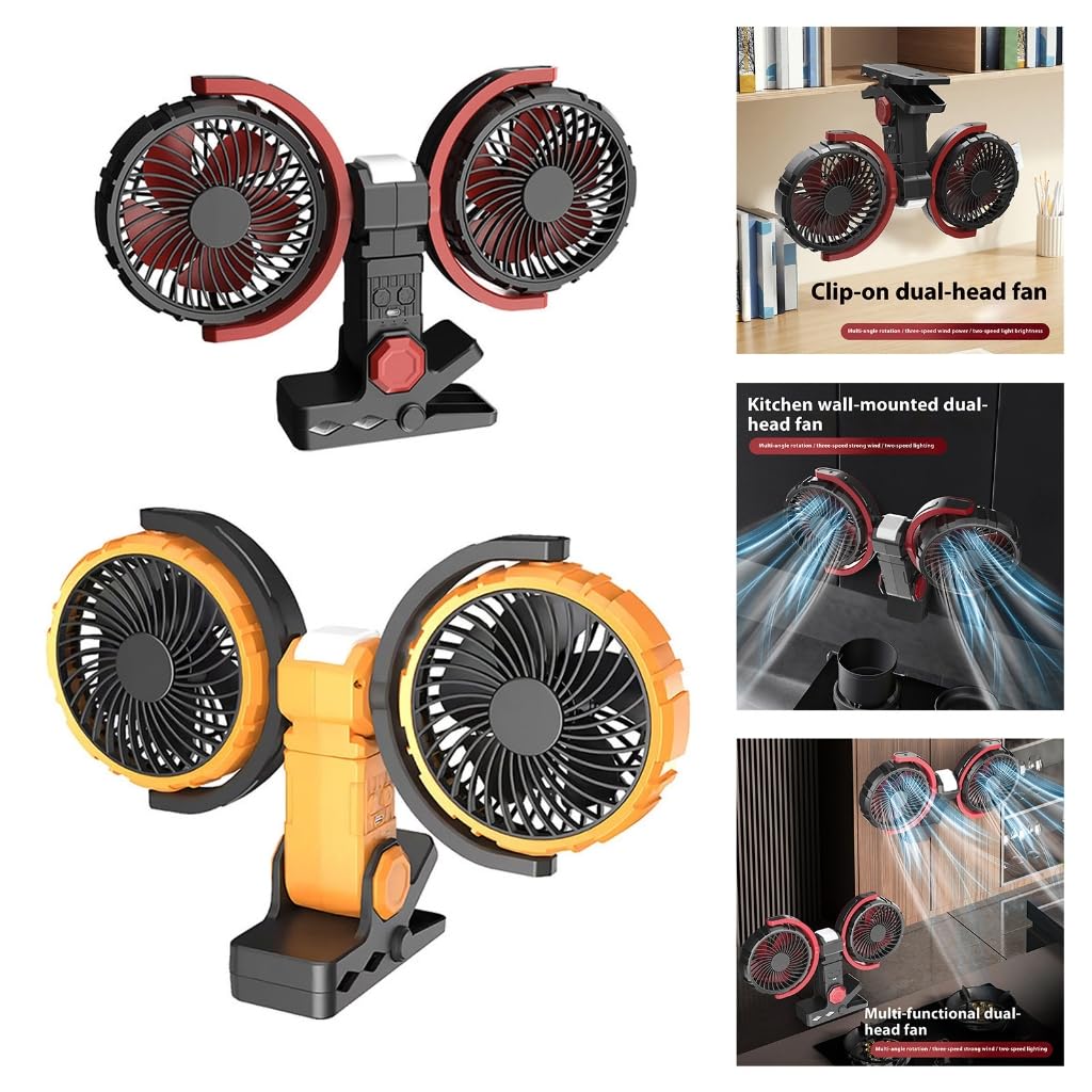 Ventilador de escritorio de doble cabezal recargable por USB, ventilador de circulación de aire para interiores