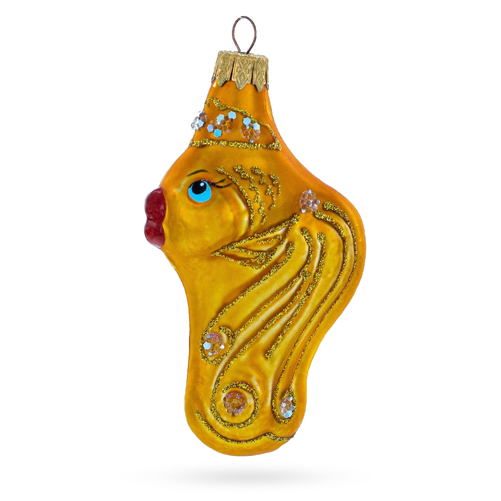 Poisson doré aux yeux bleus BestPysanky ornement en verre soufflé luxe